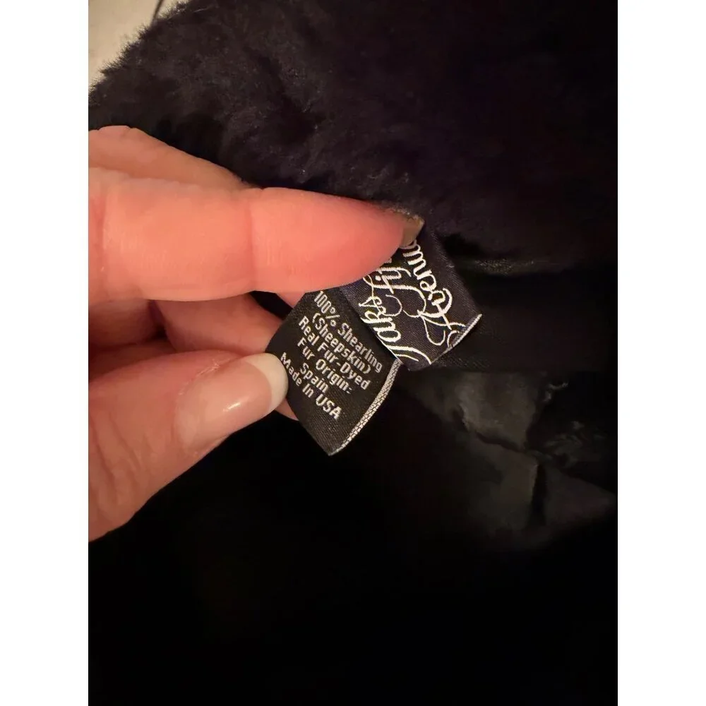 Surell x Saks Fifth Avenue Womens Shearling Fur Snowball Hat Size XL Black